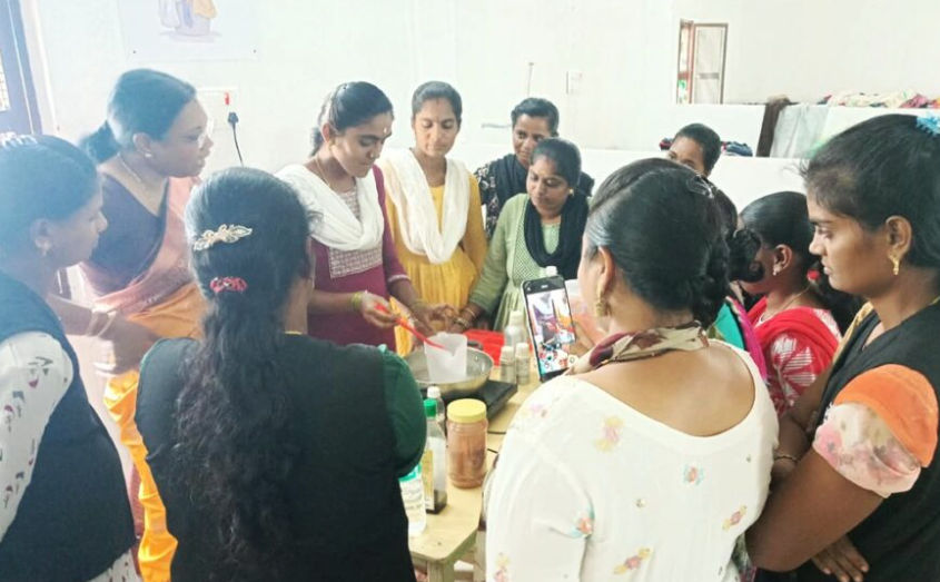 Participants learning soap making together